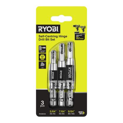 Ryobi Door Hinge Drill Bit Set - 5/64", 7/64", 9/64" - 3 Piece