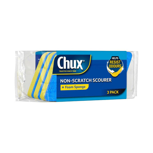 Chux Non-scratch Scourer + Foam Sponge - 3 pack