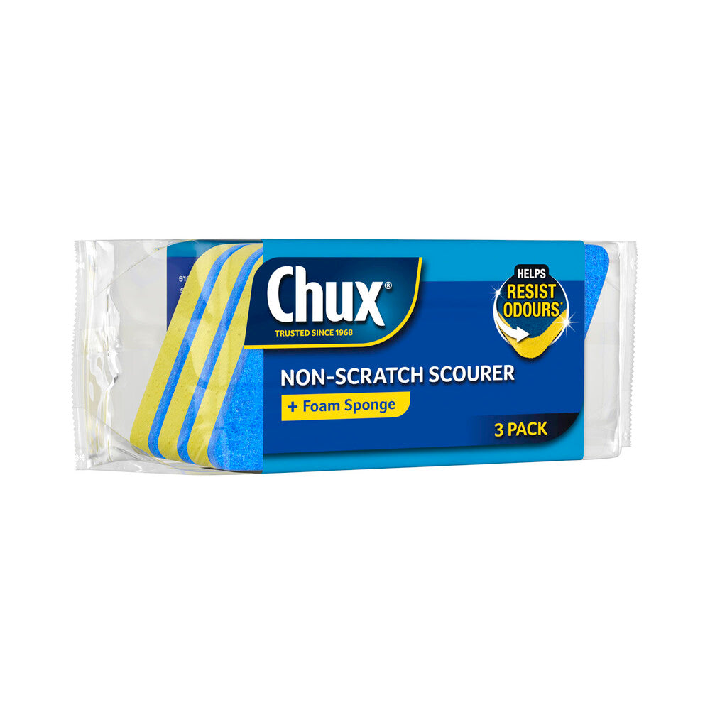 Chux Non-scratch Scourer + Foam Sponge - 3 pack
