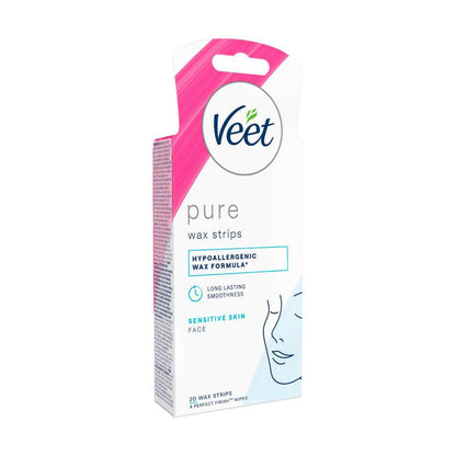 Veet Pure Hair Removal Cold Face Wax Strips For Sensitive Skin - 20 Pack