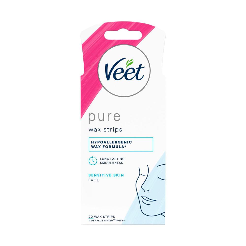 Veet Pure Hair Removal Cold Face Wax Strips For Sensitive Skin - 20 Pack