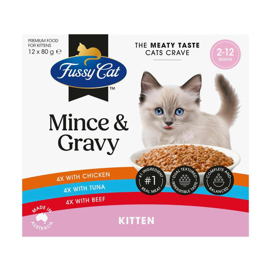 Fussy Cat Grain Free Twice As Tasty Kitten Mince Wet Cat Food 12x80g - 12 Pack