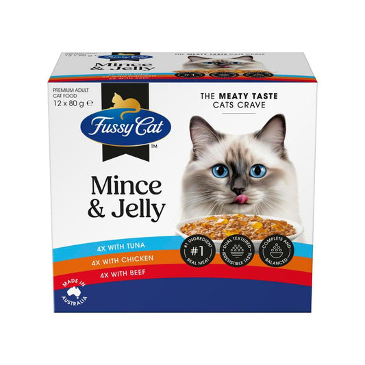 Fussy Cat Cat Food Pouch Mince & Jelly 12x80g - 12 pack