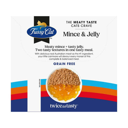 Fussy Cat Cat Food Pouch Mince & Jelly 12x80g - 12 pack