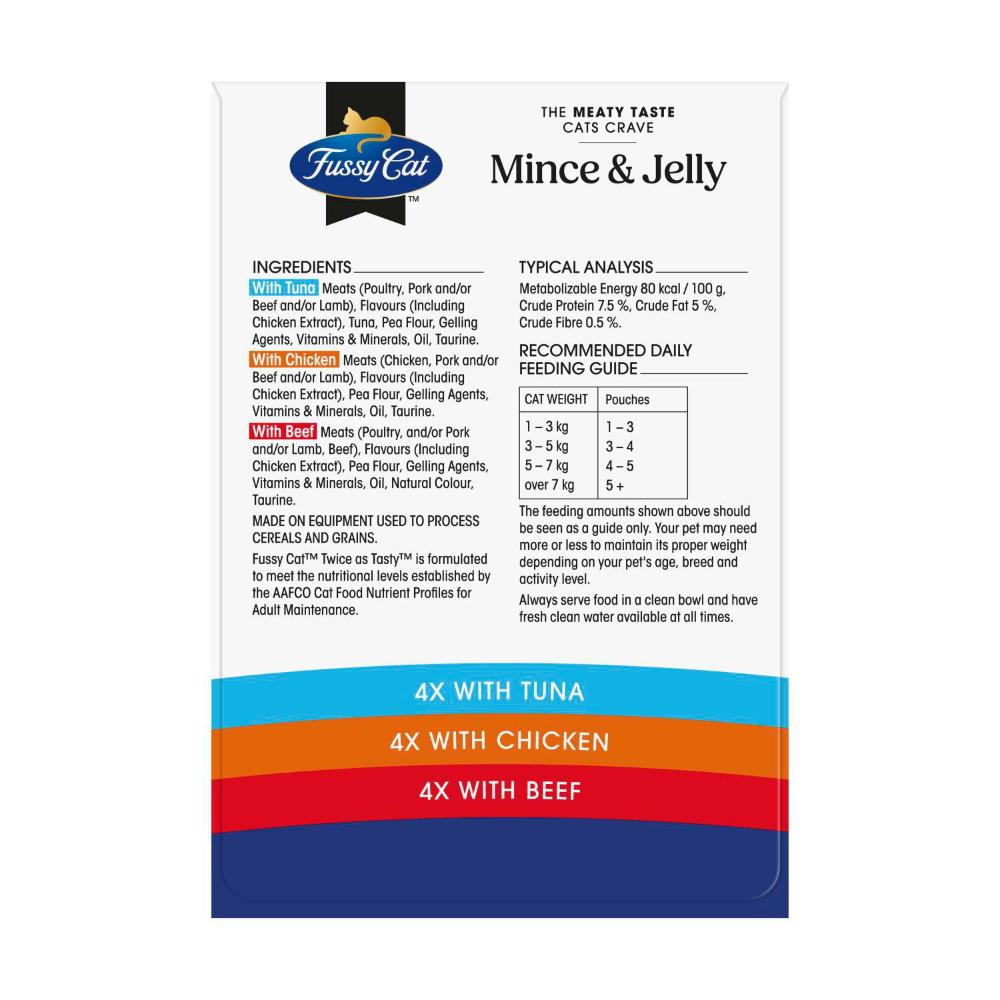 Fussy Cat Cat Food Pouch Mince & Jelly 12x80g - 12 pack