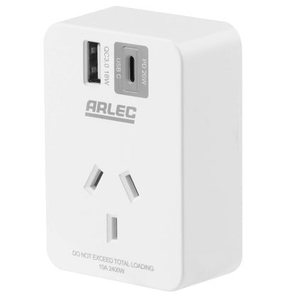 Arlec Power Adapter - 2 Port - PD20W - White