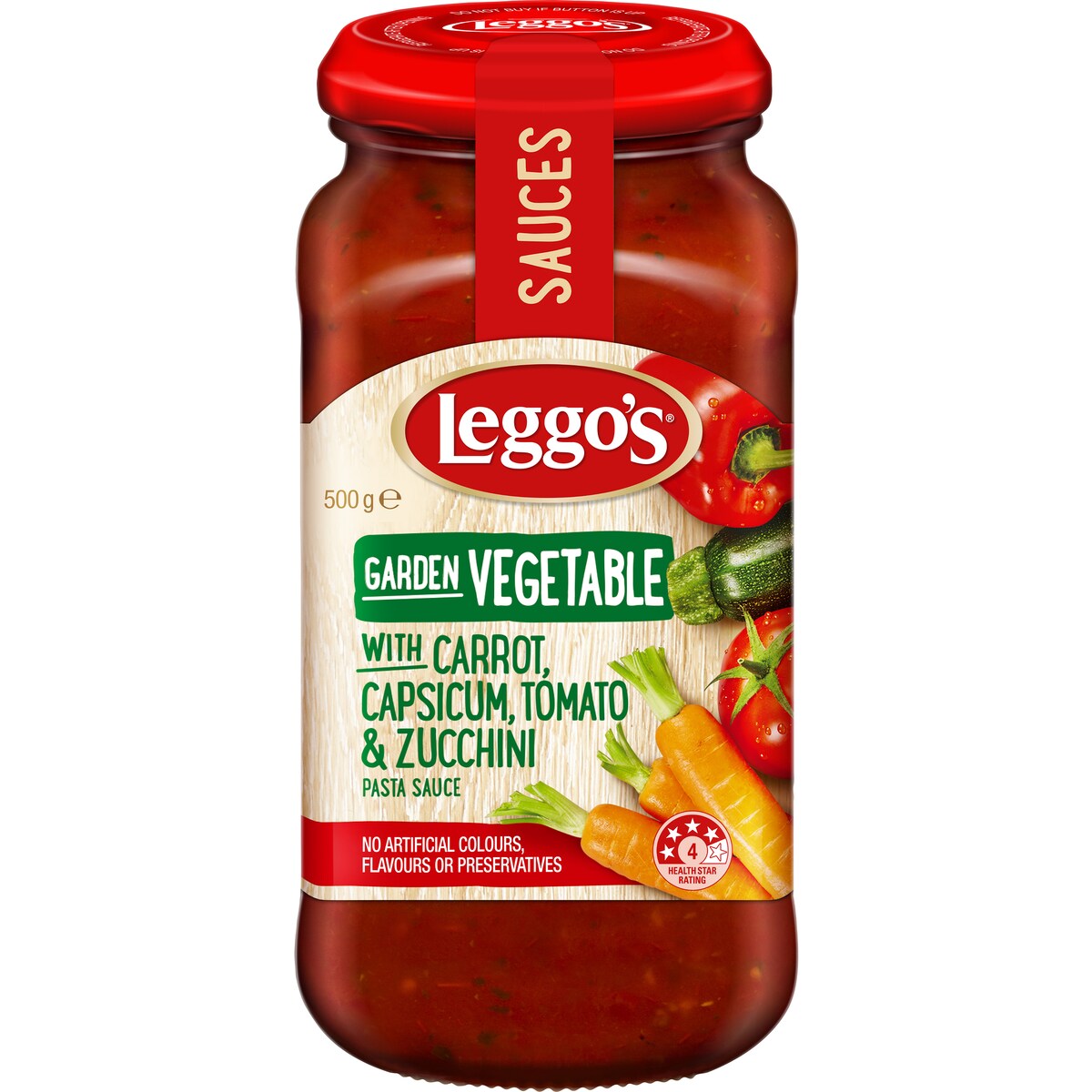 Leggo's Garden Vegetable With Carrot, Capsicum& Zucchini Pasta Sauce 500g