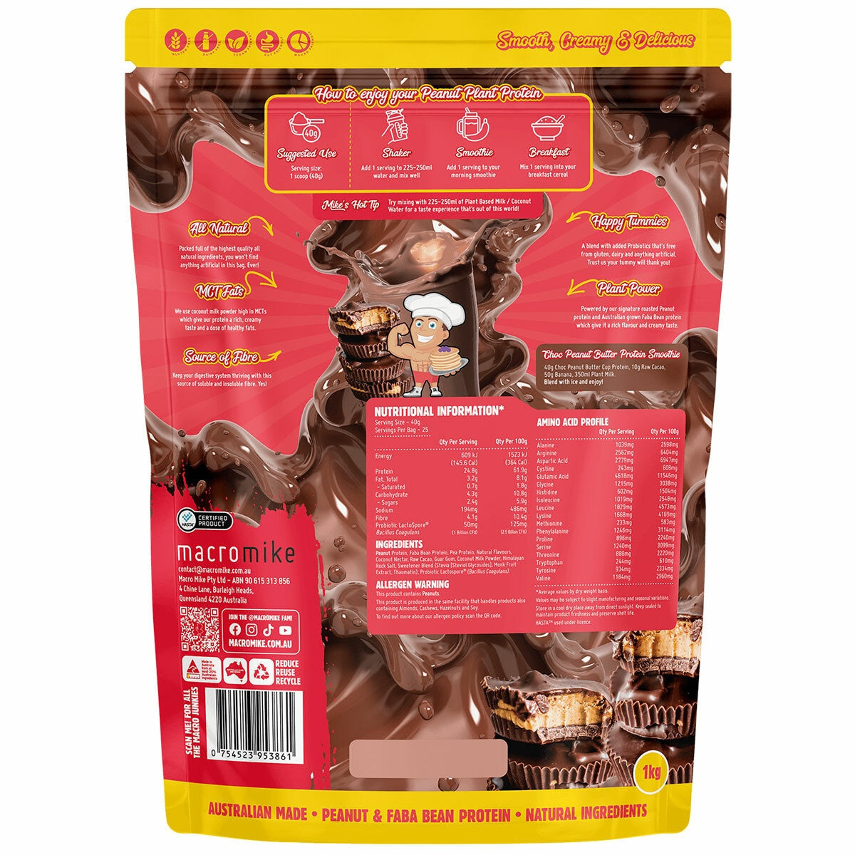 Macro Mike Peanut Butter Cup Plant Protein Powder Creamy 1kg