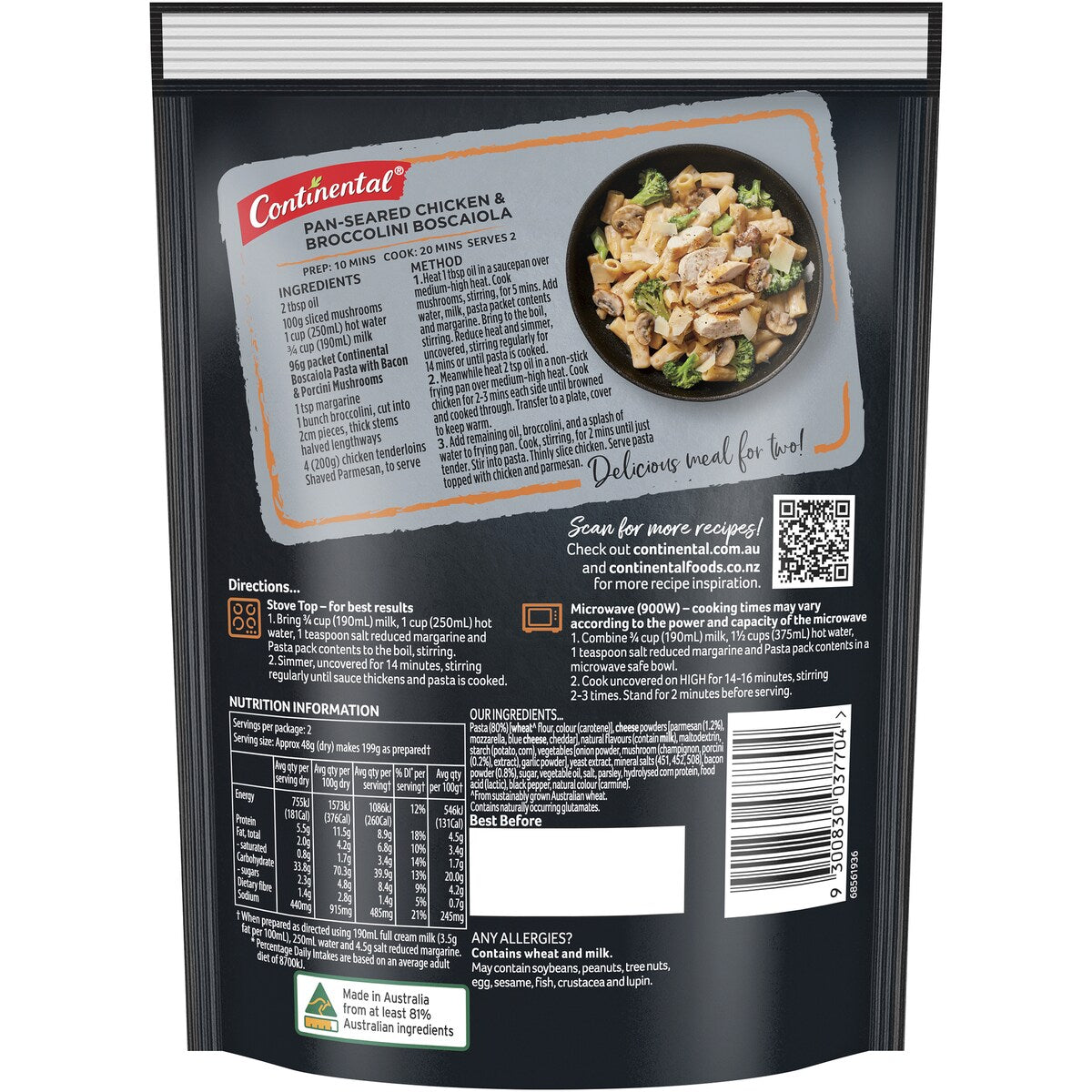 Continental Pasta Sensations With Bacon & Parmesan Boscaiola Serves 2 96g