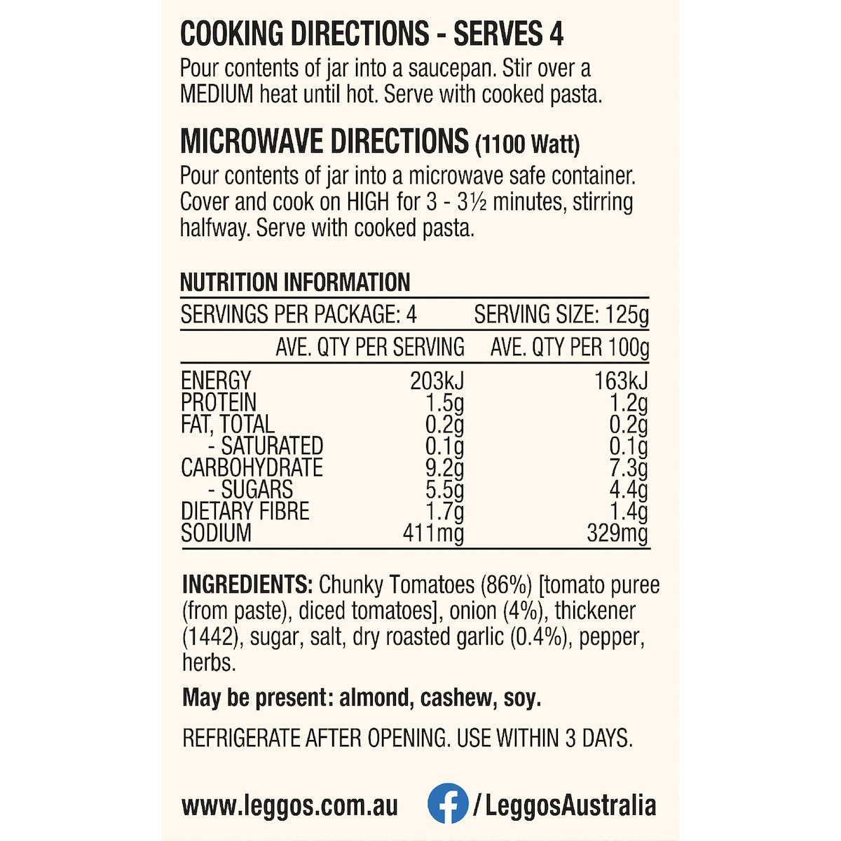 Leggos Roasted Garlic Chunky Tomato & Onion Pasta Sauce 500g