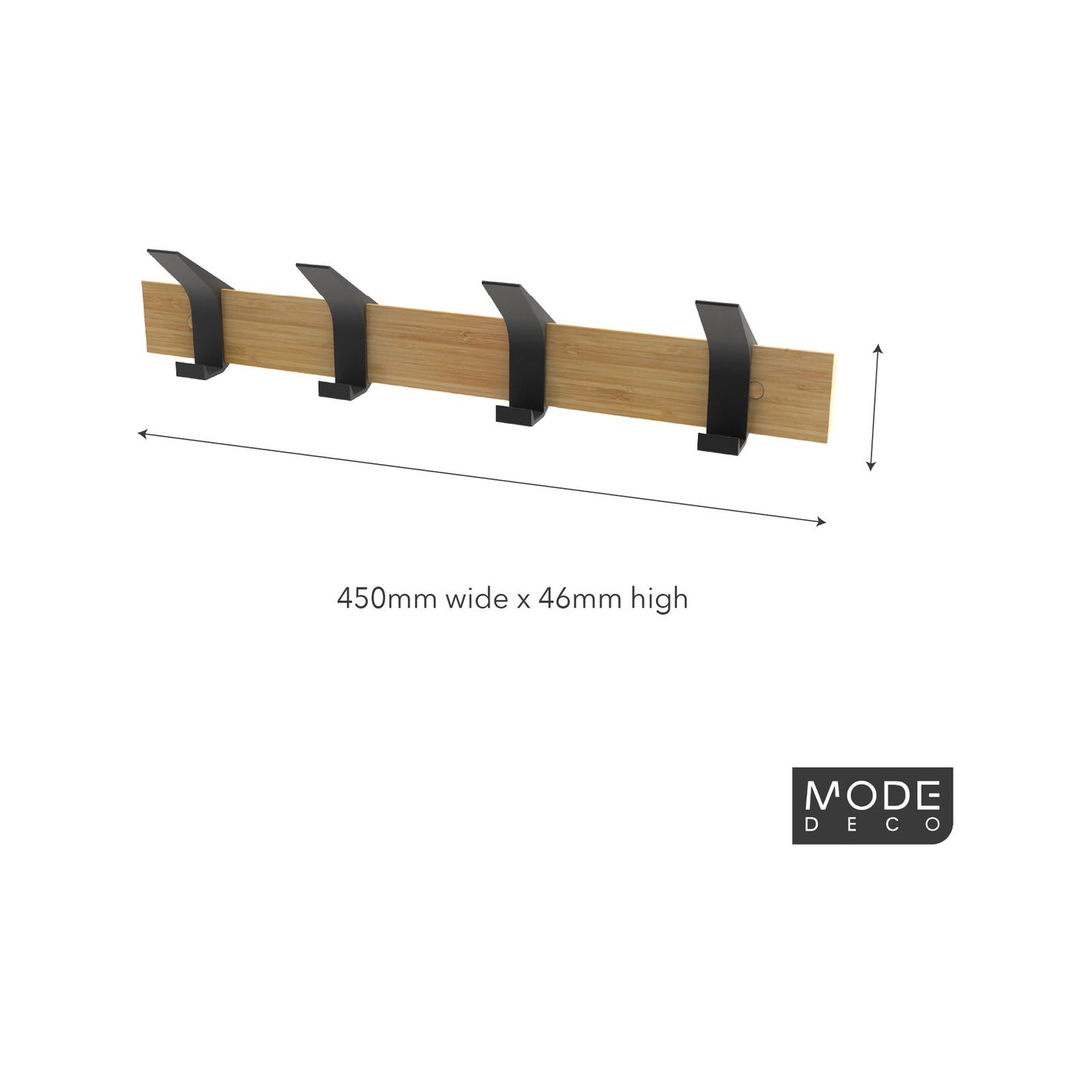 Mode Hat and Coat Rack - 4 Sliding Hooks - 450mm