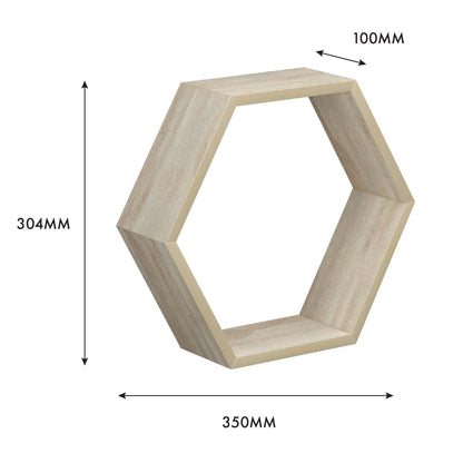 Flexi Storage Oak Hexagonal Shelf - 350mm x 304mm x 100mm - Oak Finish