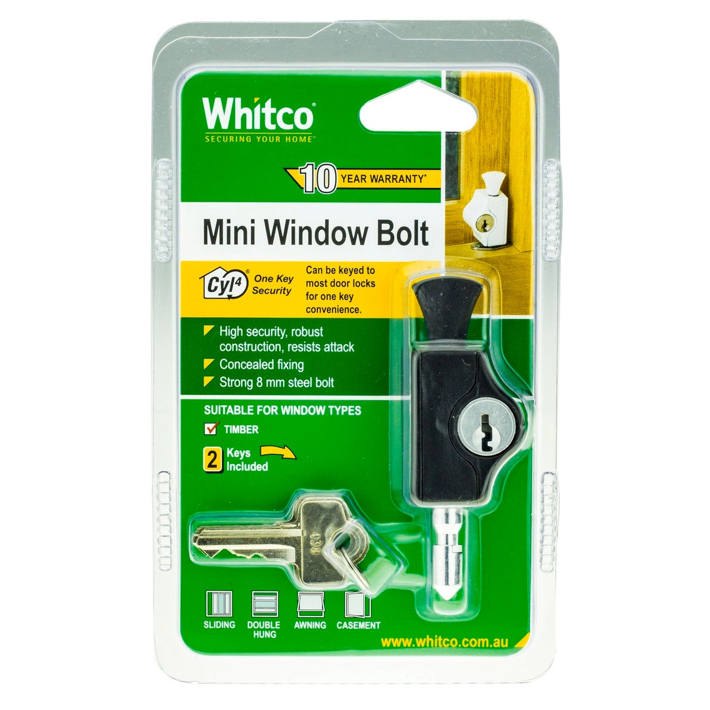 Whitco Black Cyl4 Mini Bolt Lock