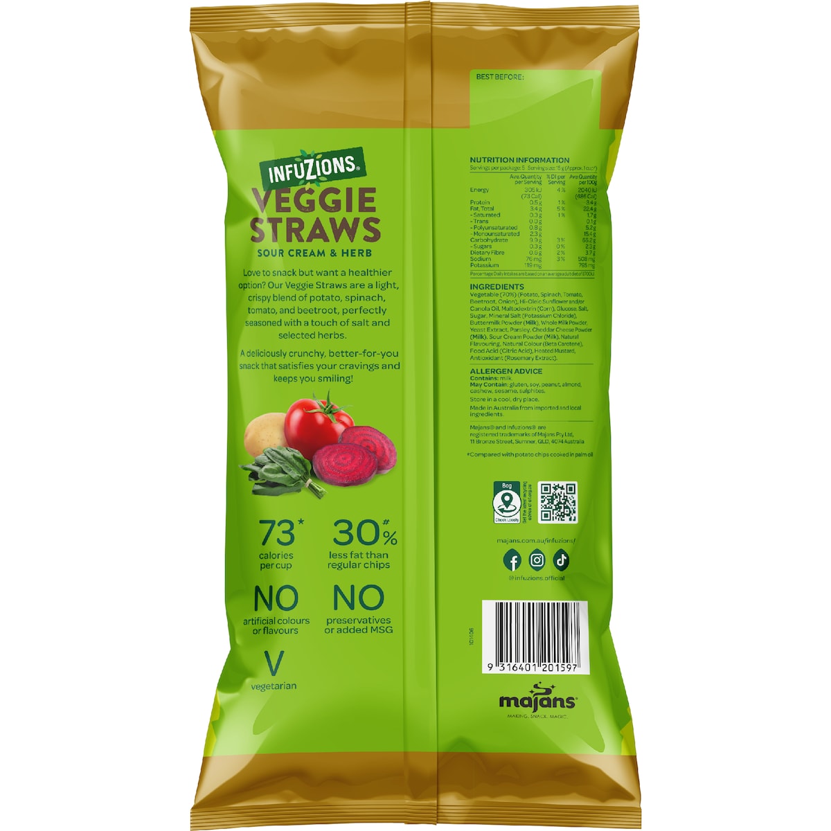 Infuzions Veggie Straws Sour Cream & Herb 5 Pack