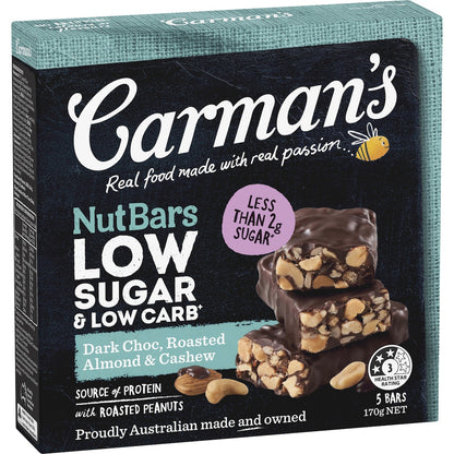 Carmans Low Sugar & Carb Nut Bar Dark Choc 170g