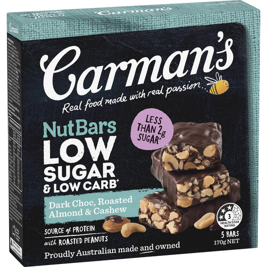 Carmans Low Sugar & Carb Nut Bar Dark Choc 170g