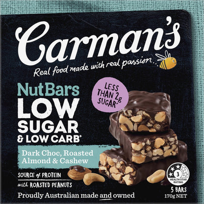 Carmans Low Sugar & Carb Nut Bar Dark Choc 170g