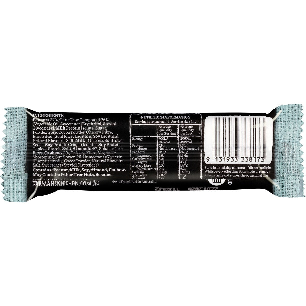 Carman's Low Sugar Low Carb Bar Dark Choc 170g