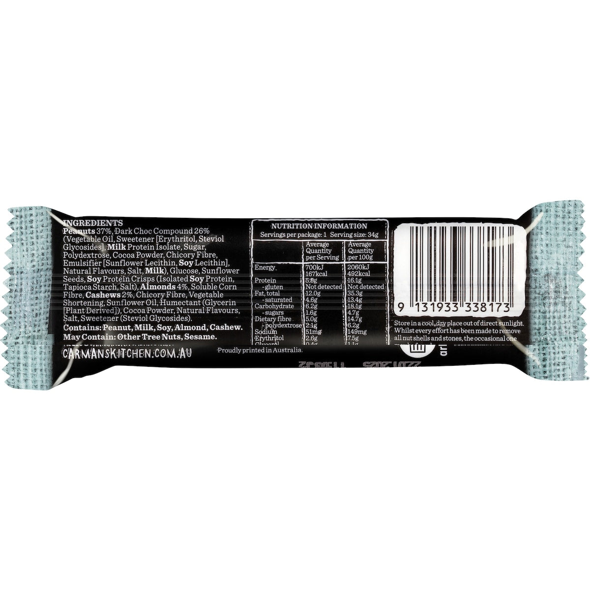 Carmans Low Sugar & Carb Nut Bar Dark Choc 170g