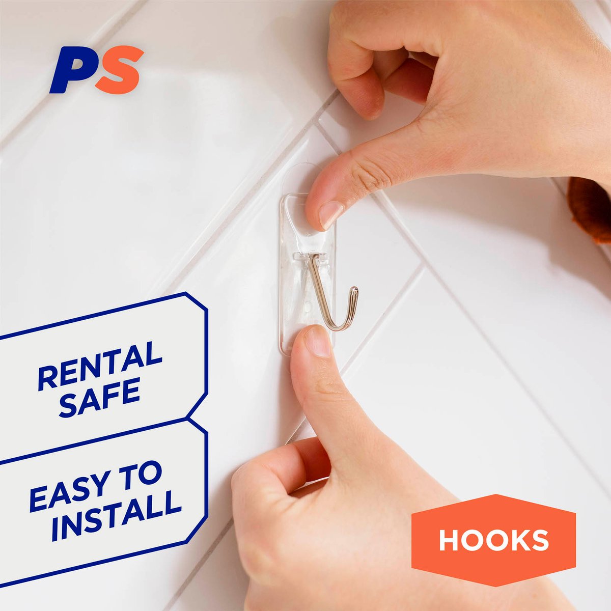 Permastik Medium Clear Kitchen Hooks 4 Pack - Holds 750g - 25mm x 20mm x 60mm