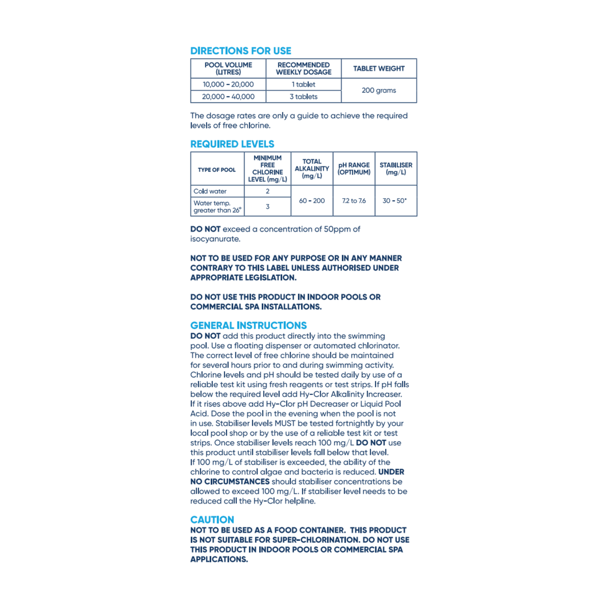 Hy Clor Pool Tablets - 2kg - 200g Tablets - Algae Control