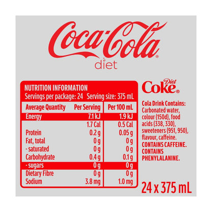 Coca-Cola Diet Coke Soft Drink 24x375ml