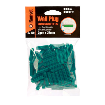 Ramset Green Wall Plugs - 7 x 25mm - 100 Pack