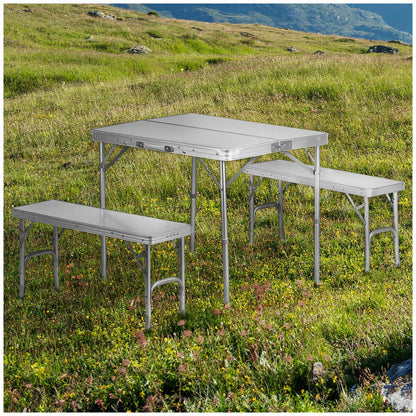 Timber Ridge Folding Table & Bench Combo Aluminium Portable 90cm