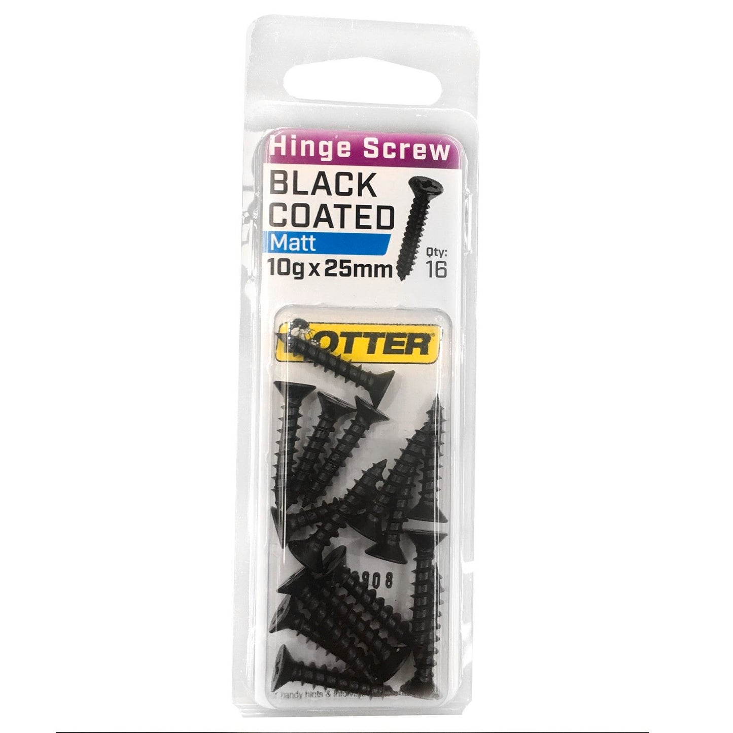 Otter Black Coated Hinge Screws - 10 x 25mm - 16 Pack