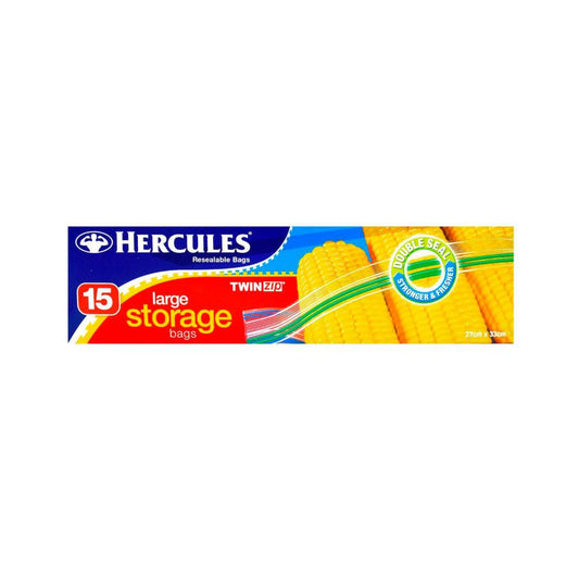 Hercules Twinzip Resealable Large Storage Bags - 15 pack