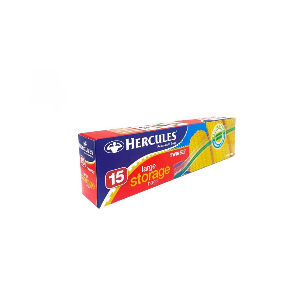 Hercules Twinzip Resealable Large Storage Bags - 15 pack
