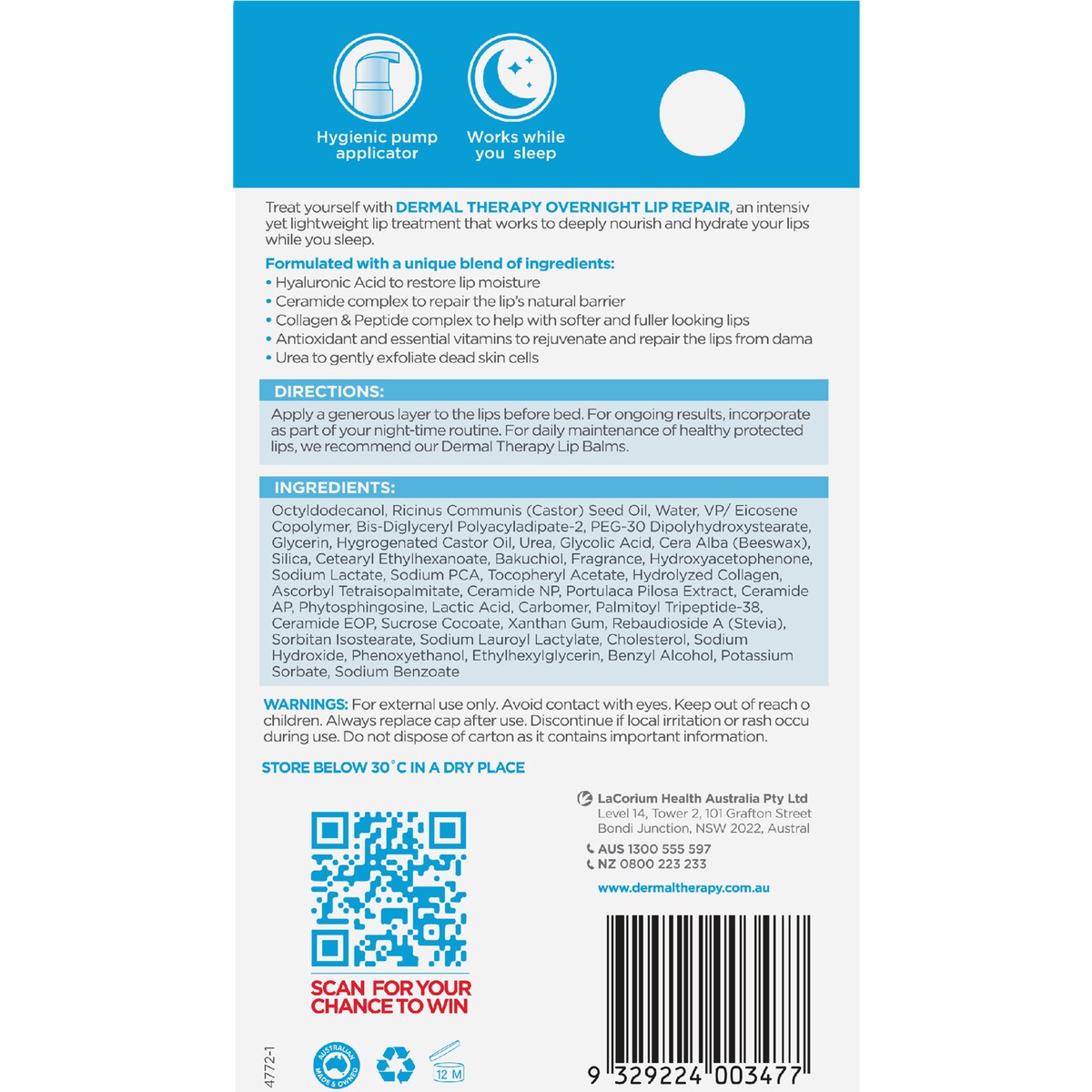 Dermal Therapy Overnight Lip Repair Hydrating Mask 10g