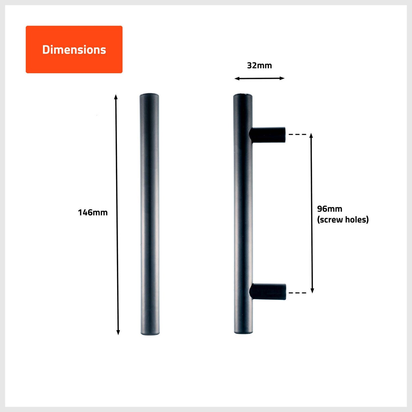 Taskmaster Black Matte Hollow T Handle - 96mm - 4 Pack