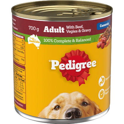 Pedigree Adult Wet Dog Food With Beef Vegies & Gravy Casserole Can 700g