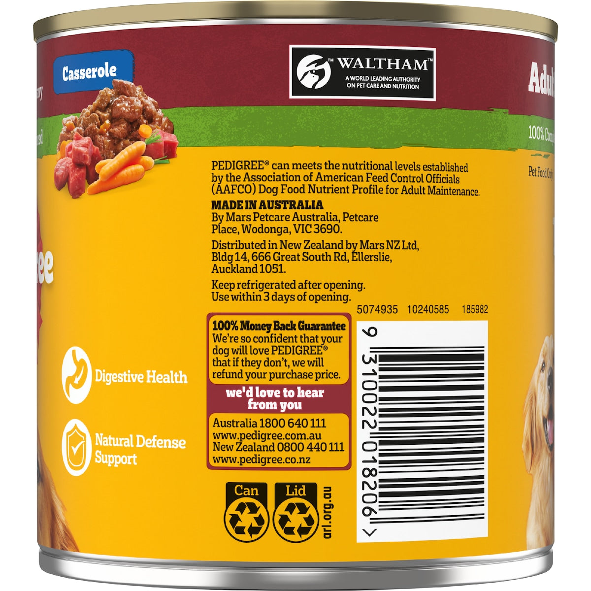 Pedigree Adult Wet Dog Food With Beef Vegies & Gravy Casserole Can 700g