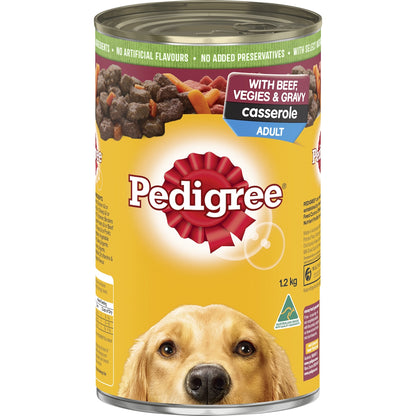 Pedigree Adult Wet Dog Food with Beef, Vegies & Gravy Casserole Can 1.2kg