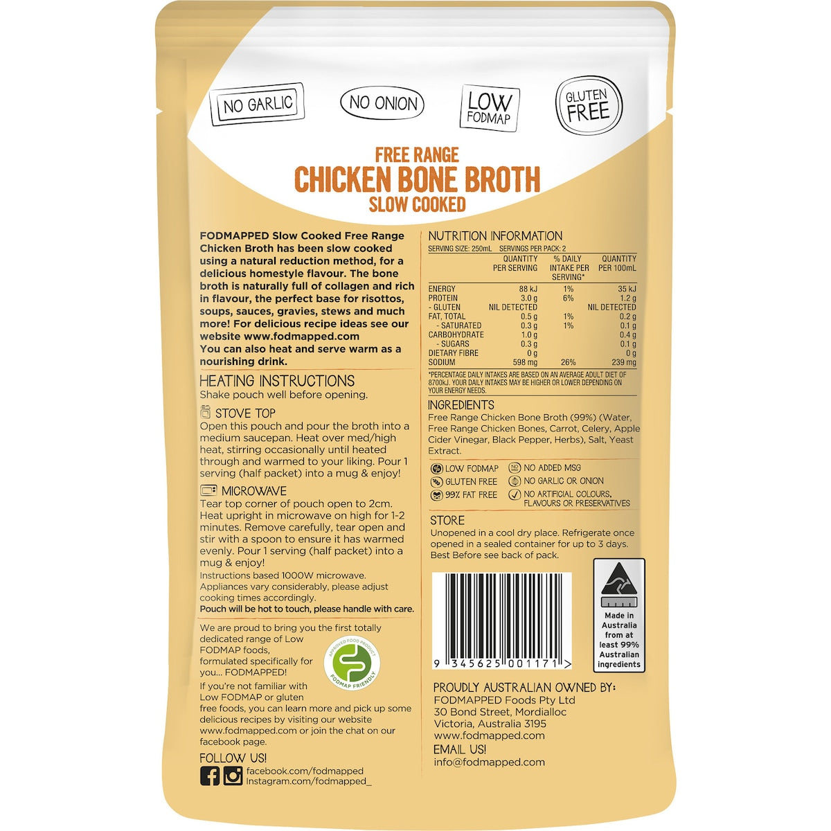 Fodmapped For You Free Range Chicken Bone Broth 500mL