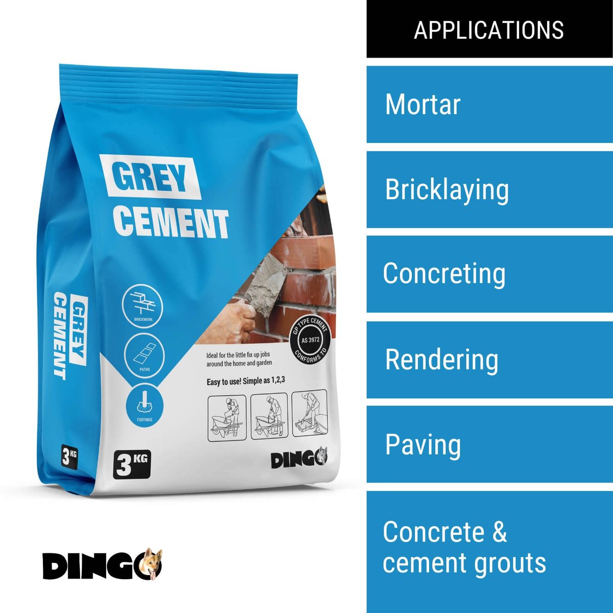 Dingo Grey Cement - 3kg - Cement - Versatile For Mortar And Concrete