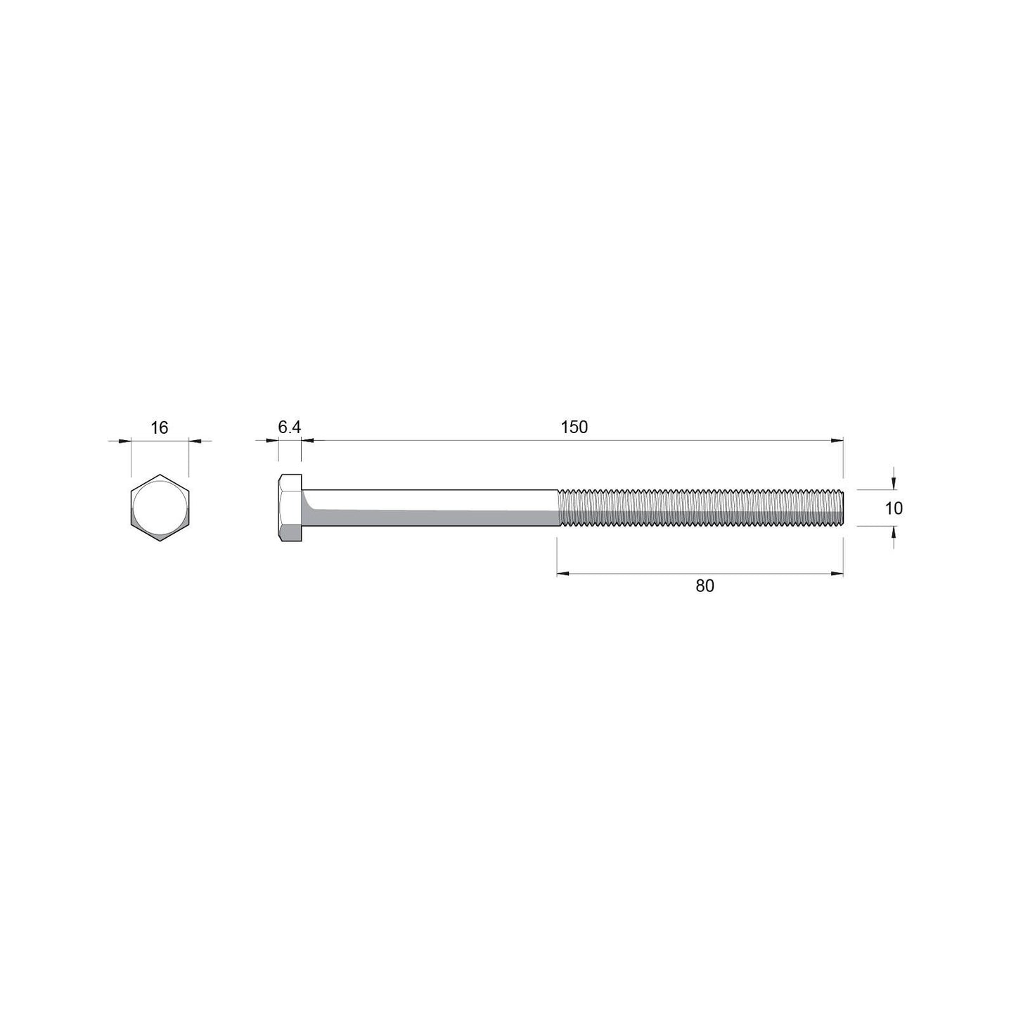 Zenith M10 x 150mm Zinc Plated Hex Head Bolts and Nuts - 25 Pack