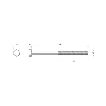 Zenith M10 x 150mm Zinc Plated Hex Head Bolts and Nuts - 25 Pack