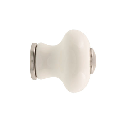 Prestige Knob - 30mm - White Ceramic - Brushed Nickel - 6 Pack
