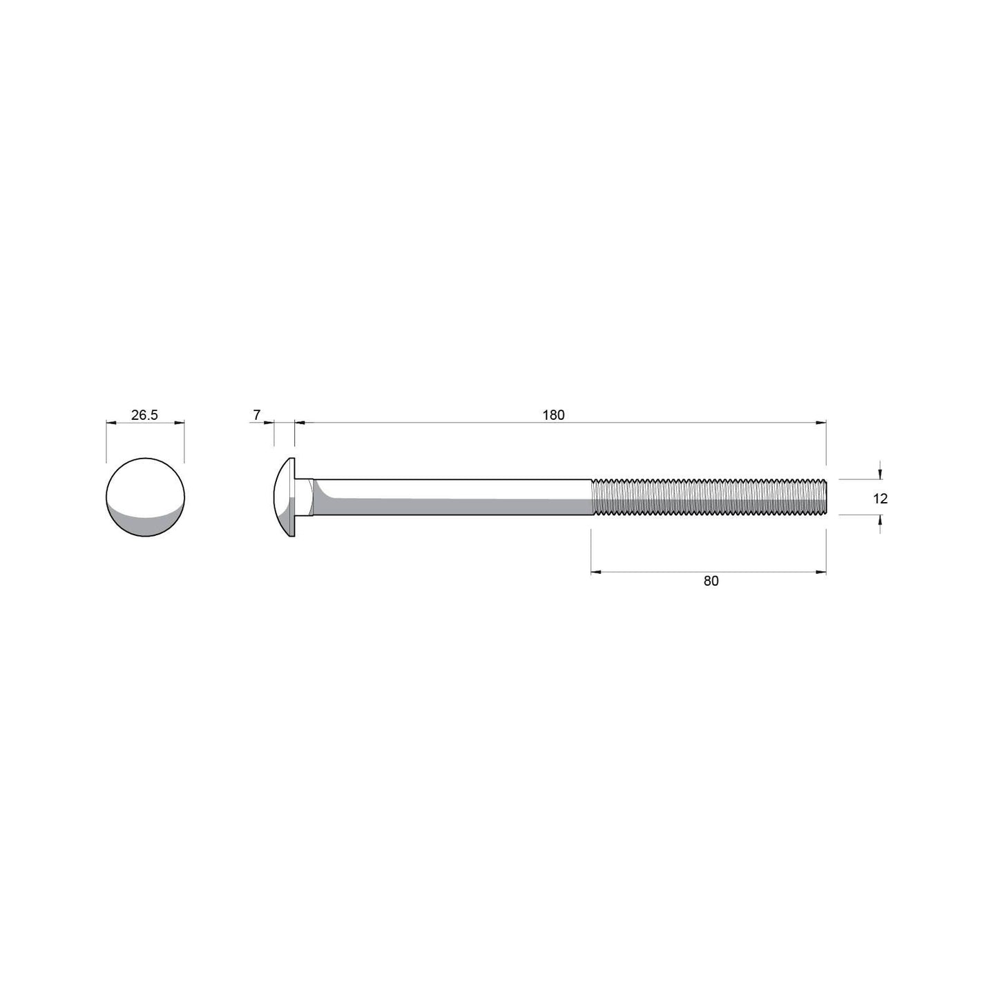 Zenith Hot Dip Galvanised Cup Head Bolts & Nuts - M12 x 180mm - 12 Pack