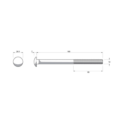 Zenith Hot Dip Galvanised Cup Head Bolts & Nuts - M12 x 180mm - 12 Pack