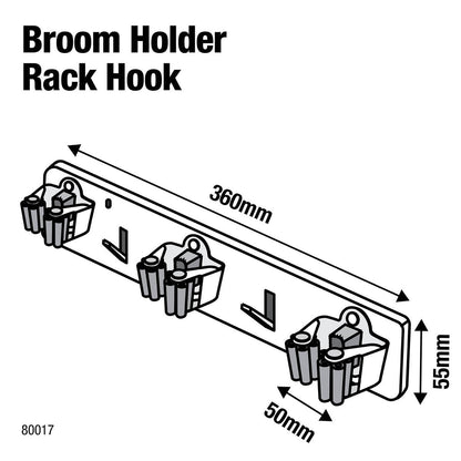 Everhang Broom Holder Rack - 3 Holders - Plastic/Steel - Easy Installation