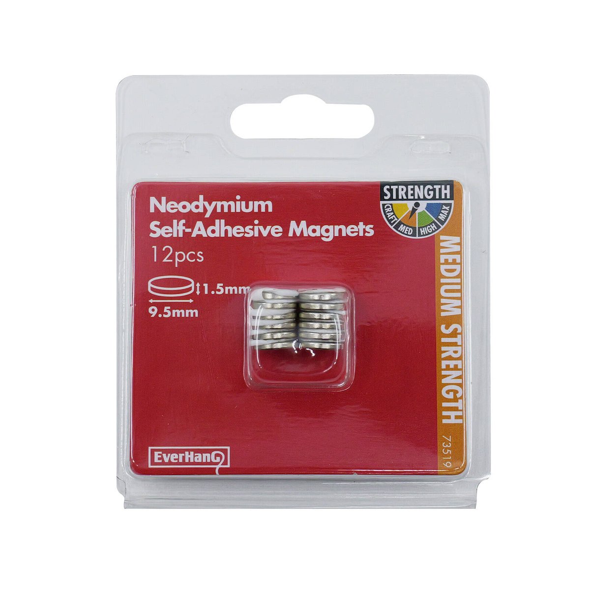 Everhang Rare Earth Disc Magnet 9.5mm Neodymium 6 Pack Strong Adhesive