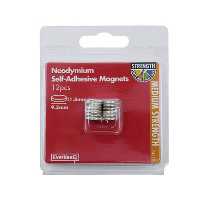 Everhang Rare Earth Disc Magnet 9.5mm Neodymium 6 Pack Strong Adhesive