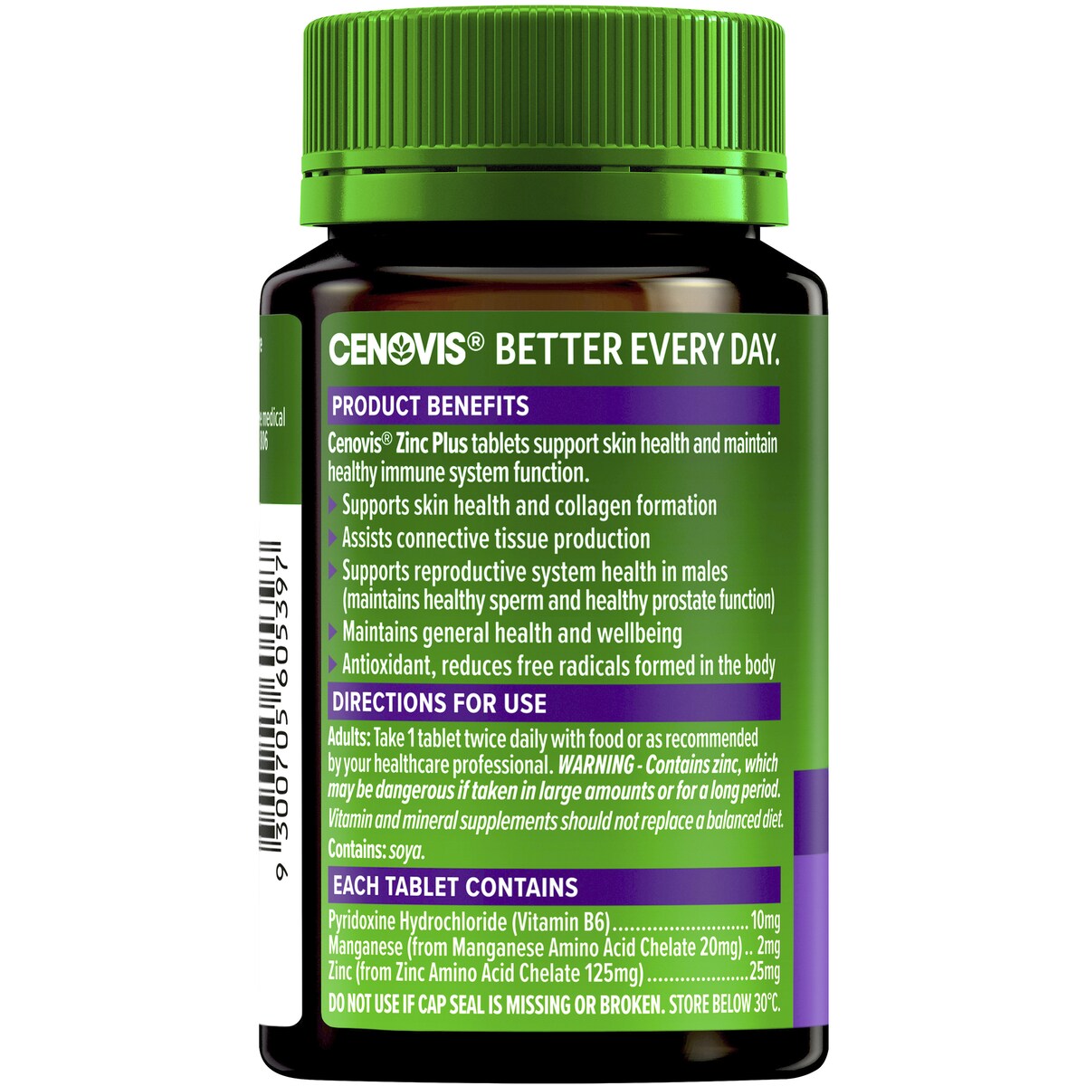 Cenovis Zinc Plus Tablets For General Wellbeing + Skin Health 150 pack