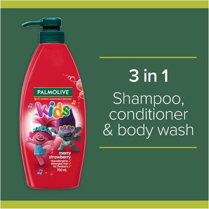 Palmolive Kids 3 In 1 Strawberry Shampoo Conditioner & Body Wash Trolls 700ml