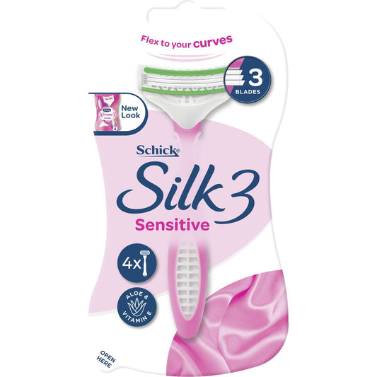 Schick Silk 3 Womens Sensitive Disposable Razors 4 Pack