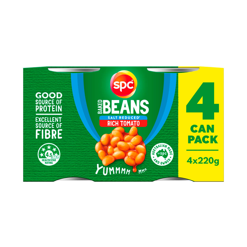 SPC Canned Baked Beans Salt Reduced 4 Pack - 880g